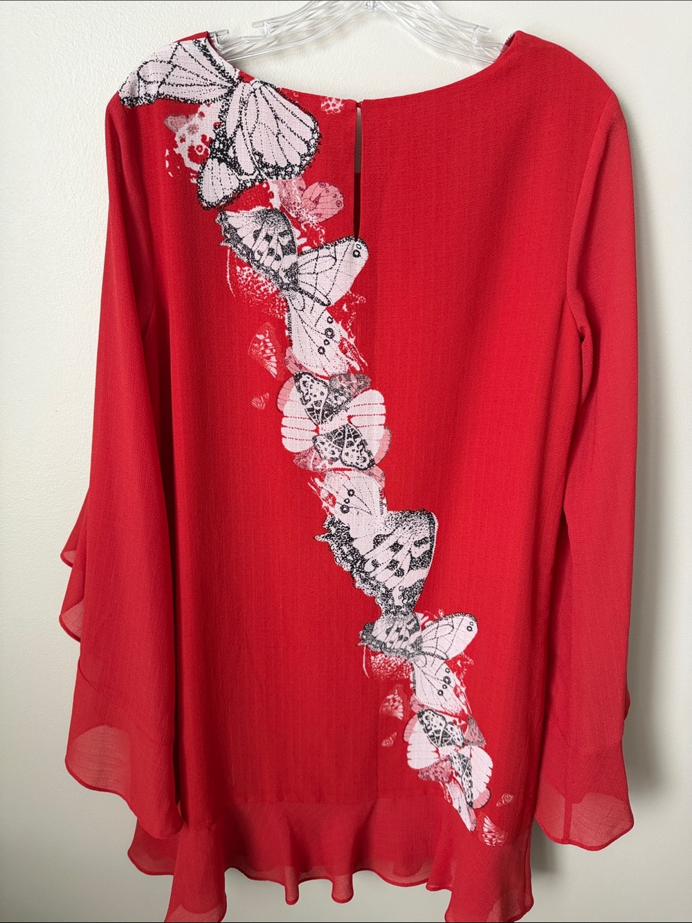 Max Studio Red Butterfly Print Ruffle-Sleeve Dress - Picture 5 of 6